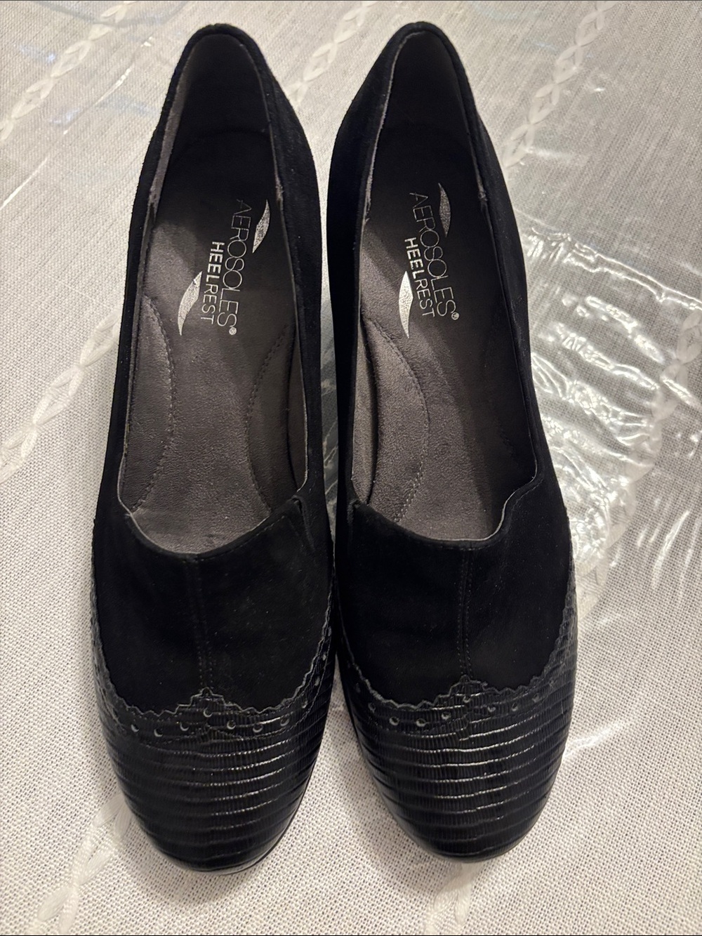 AEROSOLES Black Suede Rounded Toe Slip-Ons